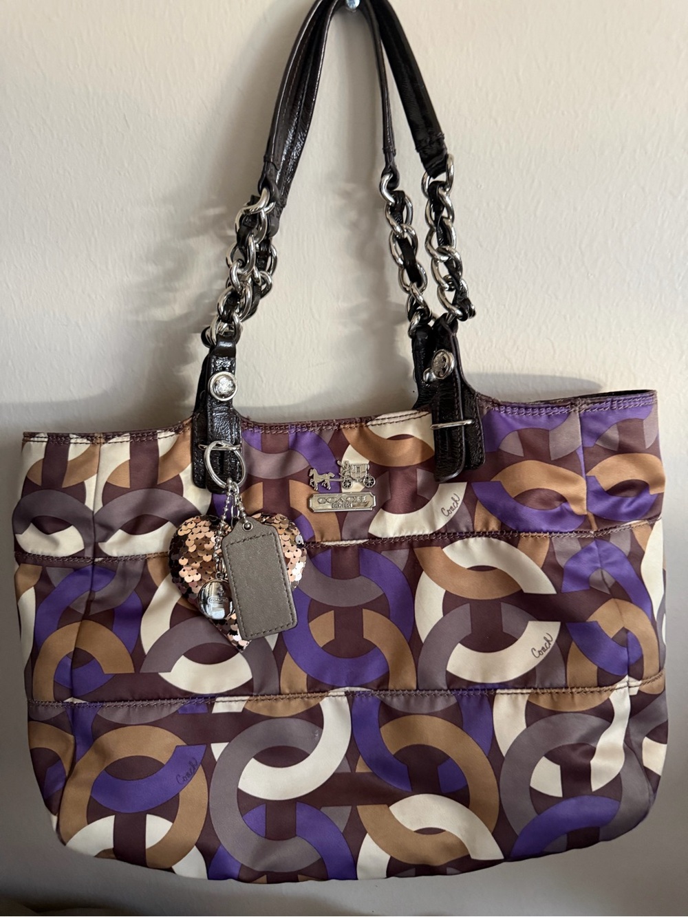 Authentic Purple cream Brown Signature Chain-Handle Bag -2 tags & dustbag
